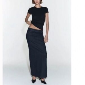 New Zara Denim Pencil Midi Maxi Column Skirt Dark Blue Medium